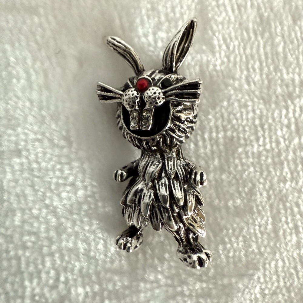 Silver Rabbit Brooch Pin with Red Accent NWOT